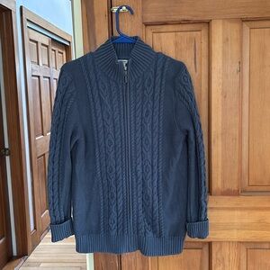 L.L. Bean Zip up Fisherman Sweater Freeport, Maine Sz L Slate Blue 100% cotton